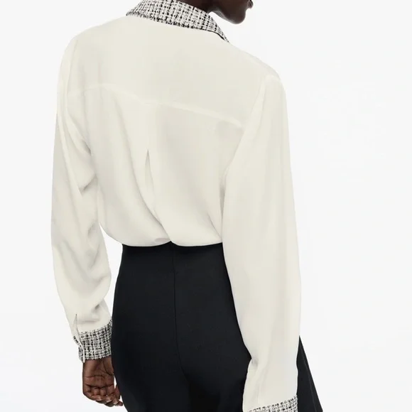 NWT Zara “MIXED SHIRT” Button Down Blouse - Picture 3 of 11
